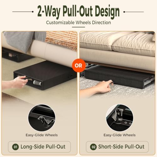 Fokyfok 2 Pack Under Bed Storage with Wheels 6 inch Height | Metal Frame,Lid,Rolling Slim Under Bed Drawers for Shoes,Clothes,Shallow Underbed Storage,Under Couch Storage,Black - Image 3