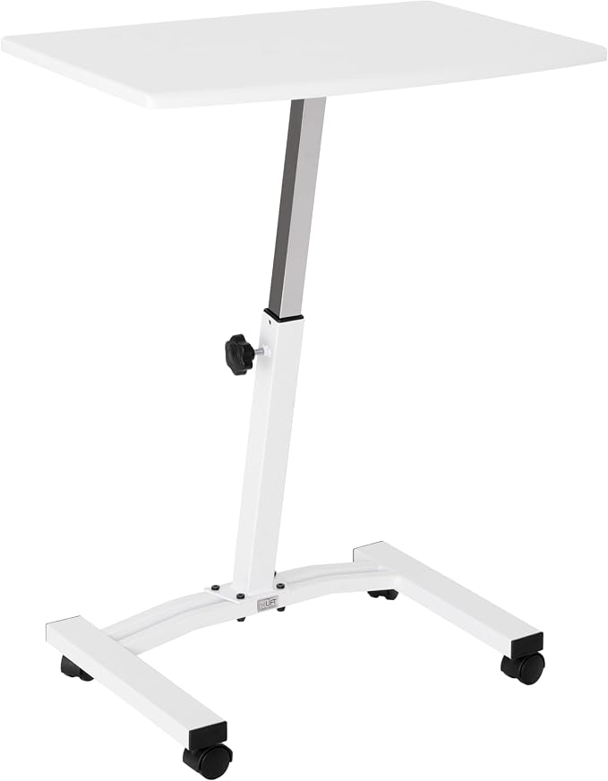 Seville Classics Airlift Mobile Height Adjustable Laptop Stand Computer Workstation for Sitting Classroom Home Office Medical Table w/Wheels, Flat Desk 24", White - Image 10