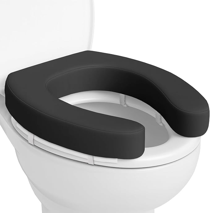 Vive Toilet Seat Cushion (Soft Cushioned Foam) - Easy Clean Padded Bathroom | Attachment - Elongated, Standard Seats - Comfort and Support Donut for Handicap, Adults (2" Cushioned Foam, Black) by Vive