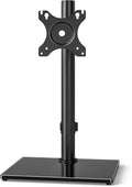 5Rcom Single Monitor Freestanding Stand, Holds Screens 17-35 Inch Regular and Ultrawide, Square Tempered Glass VESA Mount Base, Adjustable Height, Tilt, Swivel, Rotation, Black by 5Rcom
