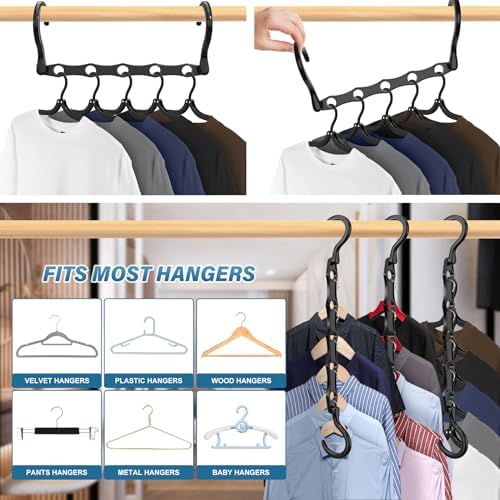 24 Pack Hangers Space Saving Magic Plastic Hanger Organizer Dark Black | Shirt Space Saving Hangers, Multi Clothes Hangers Space Saver for Closet Organizers Storage College Dorm Room Essentials - Image 4