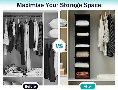 YOUDENOVA Hanging Closet Organizer, Closet Organizers and Storage, Black | 6-Shelf Hanging Clothes Organizer with Waterproof Oxford Fabric, Ideal for Dorm Room Essentials, Clothes & Shoes - Image 4