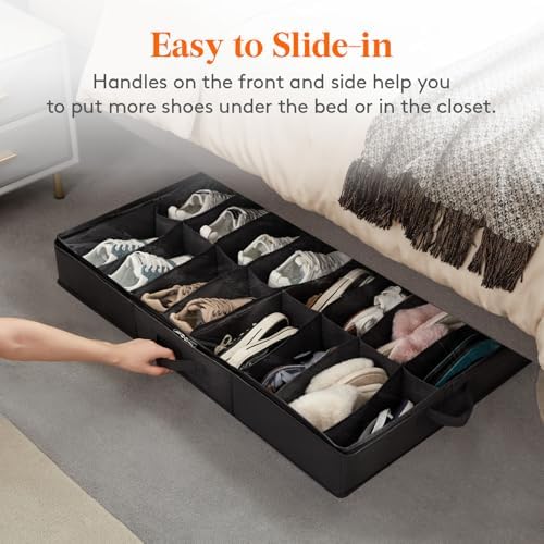 Lifewit Under Bed Shoe Storage Organizer 2 Pack(16 Shoes Cells+4 Boots Cells), 4.3 Inches Profile Fabric Shoes Container Box with Clear Cover, Foldable Storage Bag with 2 Handles, Fits 24 to 40 Pairs - Image 6