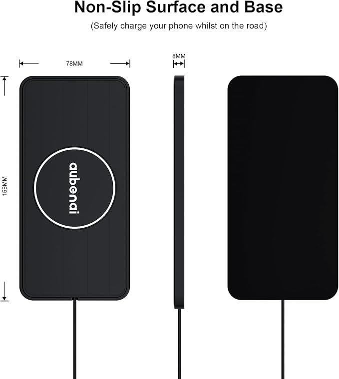 Wireless Car Charger Pad, 15W Fast Charging Pad with 70cm Extension Cable, Non Slip Car Wireless Phone Charger Mat Compatible with iPhone 16/15/14/13, AirPods, Samsung S25 S24(Extension USB-C) - Image 5