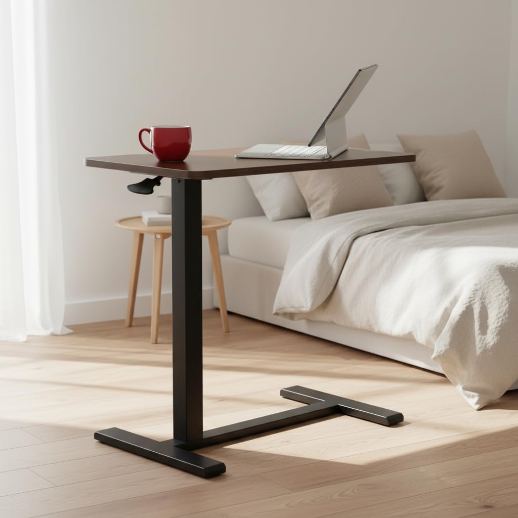 Overbed Table Adjustable Height 26"-42.3", Rolling Laptop Desk with Wheels, Over Bed Table for Hospital, Home, or Bedroom Use, Portable Bedside Table Stand (Flat Top, Walnut) - Image 2