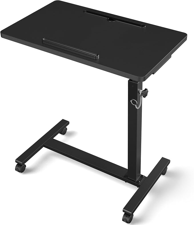 Eocnrhe Adjustable Overbed Bedside Table, Hospital Bed Table with Wheels, Portable Rolling Desk, Mobile Small Standing Desk, Rolling Laptop Stand, Computer Cart by Unknown