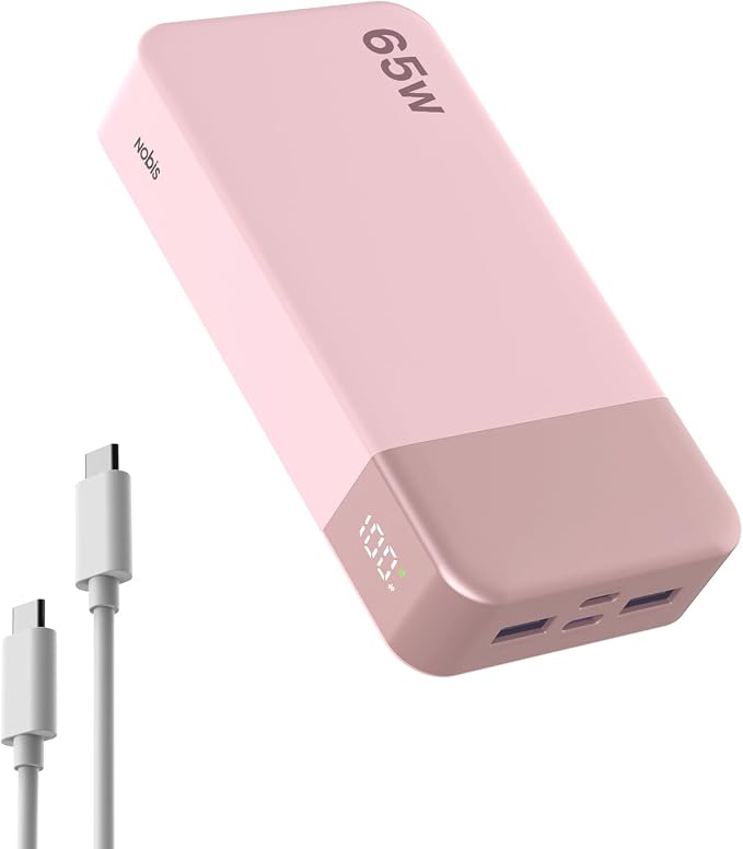 NOBIS Portable Charger 20000mAh 65W Power Bank Fast Charging | 2C+2A Battery Pank with Digital Display, Dual USB-C Fast Charging for Laptop, Phone, Tablet, On-the-Go External Battery Pack by NobisPowerbank