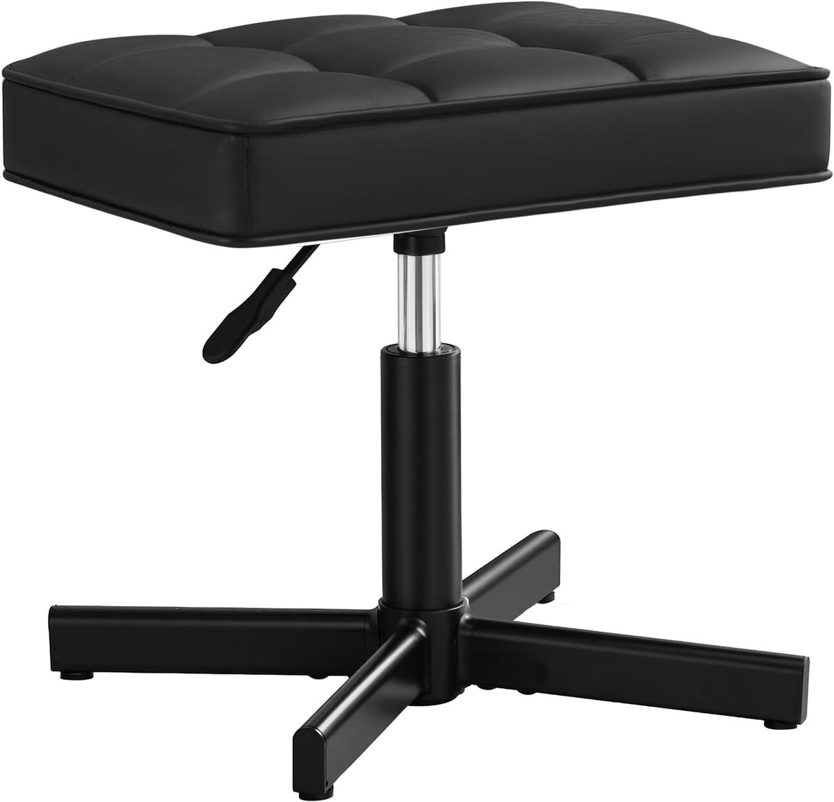 LUE BONA Adjustable Vanity Stool, Foot Rest Under Desk, 360° Swivel Vanity Chair for Makeup Room, Black Upholstered Faux Leather Ottoman for Bathroom & Living Room, 300lbs - Image 7