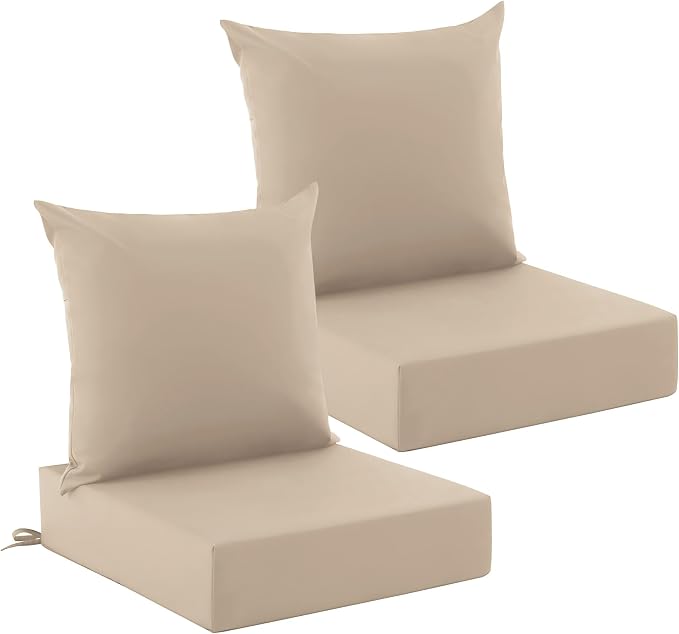 Outdoor Cushions for Patio Furniture, Outdoor Seat Cushion Set 24 x 24 x 5.75 in, Waterproof & Fade Resistant Outdoor Chair Cushions, Patio Chair Cushion with Removable Cover, Set of 2, Beige by Zonamat
