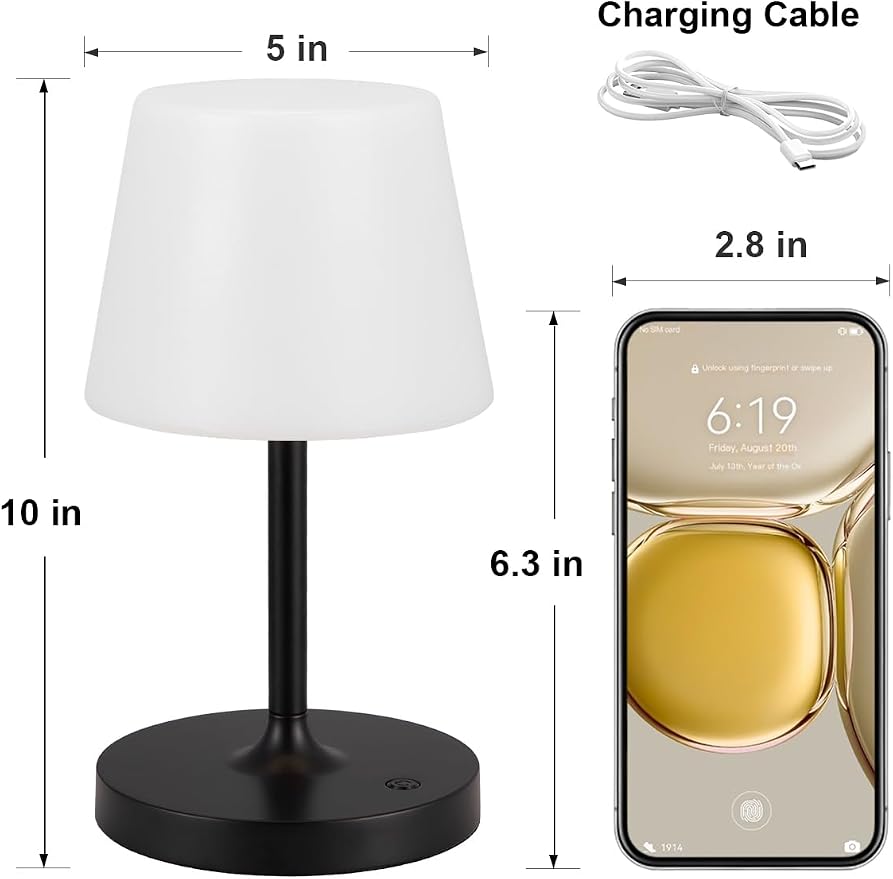 Shower Lamp IP54 Waterproof, Cordless Rechargeable Table Lamp, Outdoor Use | 4000mAh Battery Operated, Dimmable Touch Desk Light for Bathroom, Bathtub, Kitchen, Bedroom, Patio, Camping, Black 1Pack - Image 6