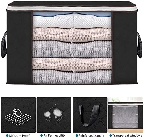 90L Large Storage Bags, 3 Pack Clothes Storage Bins Closet Organizers | Foldable Storage Containers, with Reinforced Handle, for Clothing, Blanket, Comforters, Bed Sheets, Pillows and Toys - Image 4