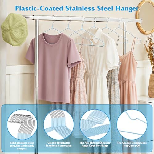 Clothes Hangers 50 Pack,Sturdy Thin Space Saving Blue Hangers,Non Slip Metal Wire Plastic Coat Hanger for Clothes Storage Home Improvement - Image 6