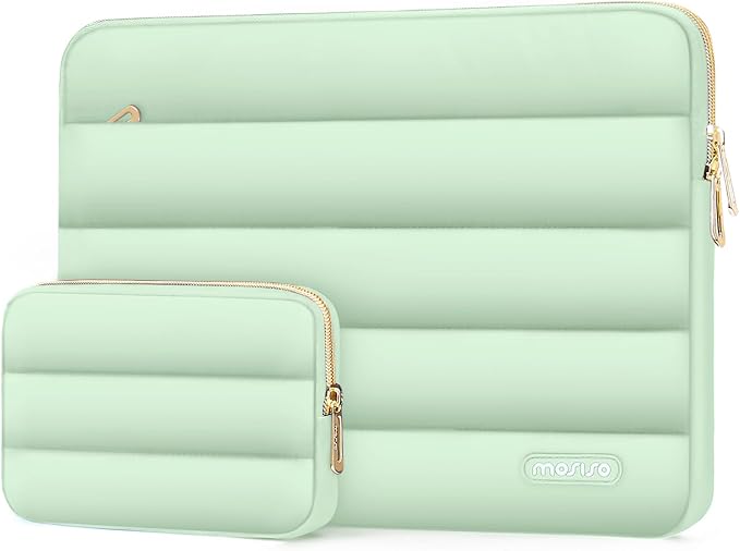 MOSISO Laptop Case 13.3 inch,13-13.3 inch Puffy Laptop Sleeve Carrying Case | Compatible with MacBook Neo/Air 13.6/Pro 13/14, HP Dell ASUS Lenovo, Polyester Horizontal Bag with Small Case, Mint Green by MOSISO