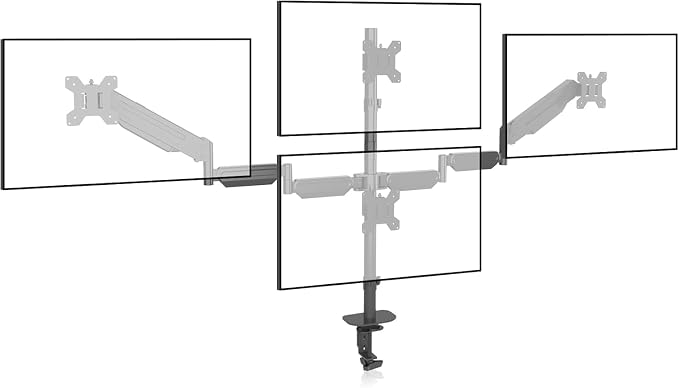 Pholiten Quad 4 Monitor Arm Desk Mount for Max 32 inch Screens, Gas Spring Adjustment Monitor Stand with VESA 75x75mm, 100x100 mm, Clamp & Grommet Install Black MD18864 | Fully Adjustment Gas Spring Arm, VESA 75x75/100x100mm, Clamp & Grommet Install, B... by PholitenMonitorArm