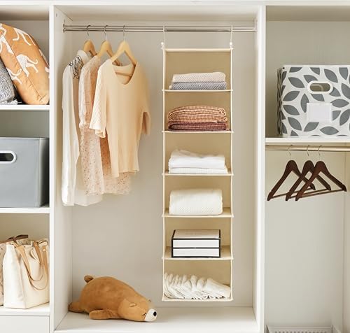 MAX Houser 2 Pack 6 Tier Foldable Hanging Closet Organizer, Beige | foldable lightweight fabric closet storage, space-saving design for Bedroom, Closet Hanging Shelf for Storage - Image 2