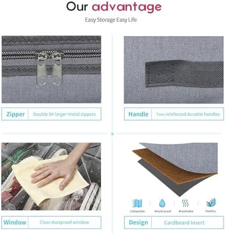 Onlyeasy Large Under Bed Shoe Organizer (6 to 12 Pairs x 2) - Underbed Shoes Closet Storage Solution with Metal Zipper and 2 Handles, Breathable, 29.3"x23.6"x5.9", Linen-like Grey, MXDUBSB2P - Image 6