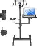 Projector Stand, 2 Shelves Mobile Laptop Cart with Adjustable 47" Height | top tray tilts 30°,4 quiet casters with 2 locks,sturdy H-beam steel frame,mouse tray included,for home,outdoor by GSOW-FacilitateYourLife
