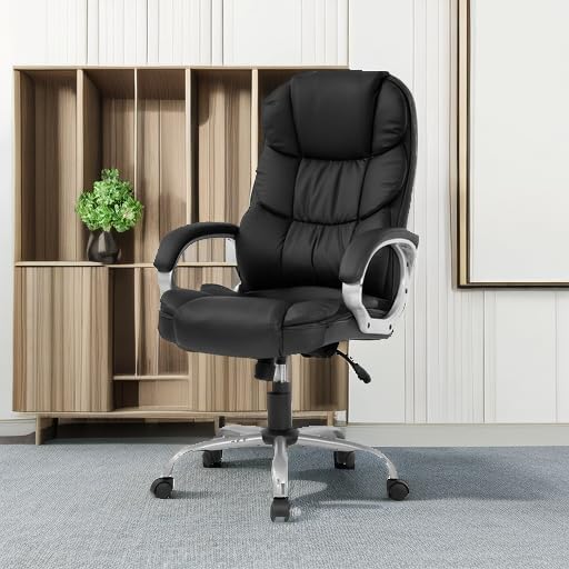 FDW | High Back Office Chair | Black, PU Leather | with Lumbar Support | Ergonomic Desk Chair with Height Adjustment, Padded Backrest & Soft Seat Cushion | For Home, Office, Workspaces - Image 2