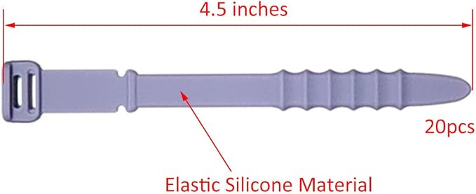 Reusable Silicone Zip Ties Cord Organizer: Silicone Cable Ties Straps for Cable Management - 20PCs 4.5” Purple Elastic Wire Cord Organizer for Home Office and Travel - Image 5