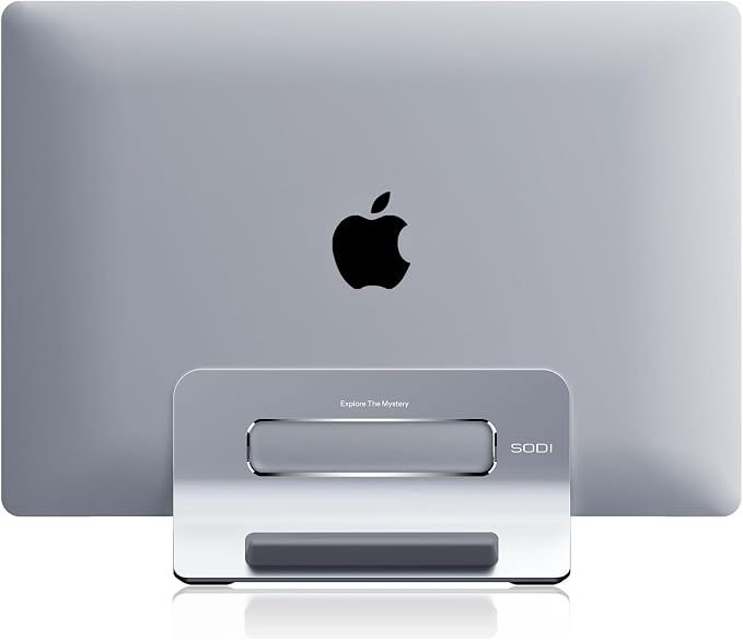 Vertical Laptop Stand for Desk, Gravity Auto Lock Vertical MacBook Stand, Aluminum Laptop Vertical Dock Stand Holder Compatible with MacBook Pro, MacBook Air, Silver by SODI