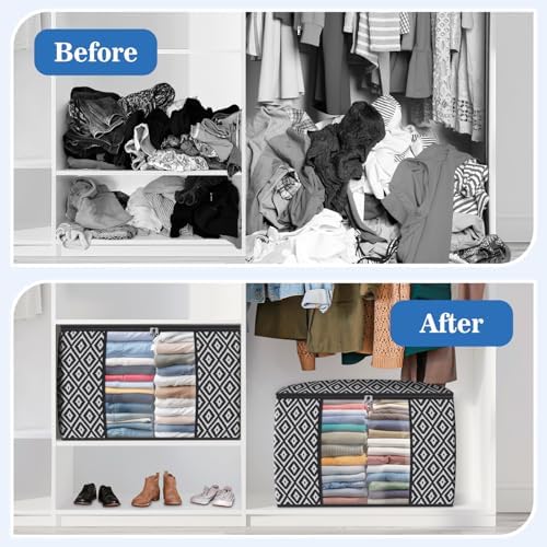 100L 4 Pack Storage Bags, Foldable Clothes Bins with Clear Window, Black | Blanket Storage Containers with Reinforced Handles for Bedding, Comforters, Clothing, Quilts and Closet Organization - Image 4