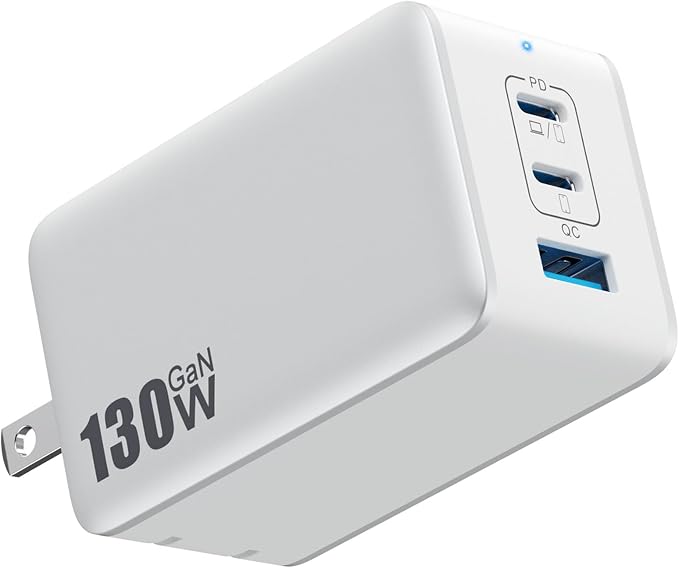 130W USB C Wall Charger,GaN III 3-Port Fast Charging Station,PD QC Foldable Charger Block Portable 65W USB C Laptop Adapter for MacBook Pro/Air,iPad Pro,Galaxy S23,Dell XPS 13,iPhone 16 by Pxwaxpy