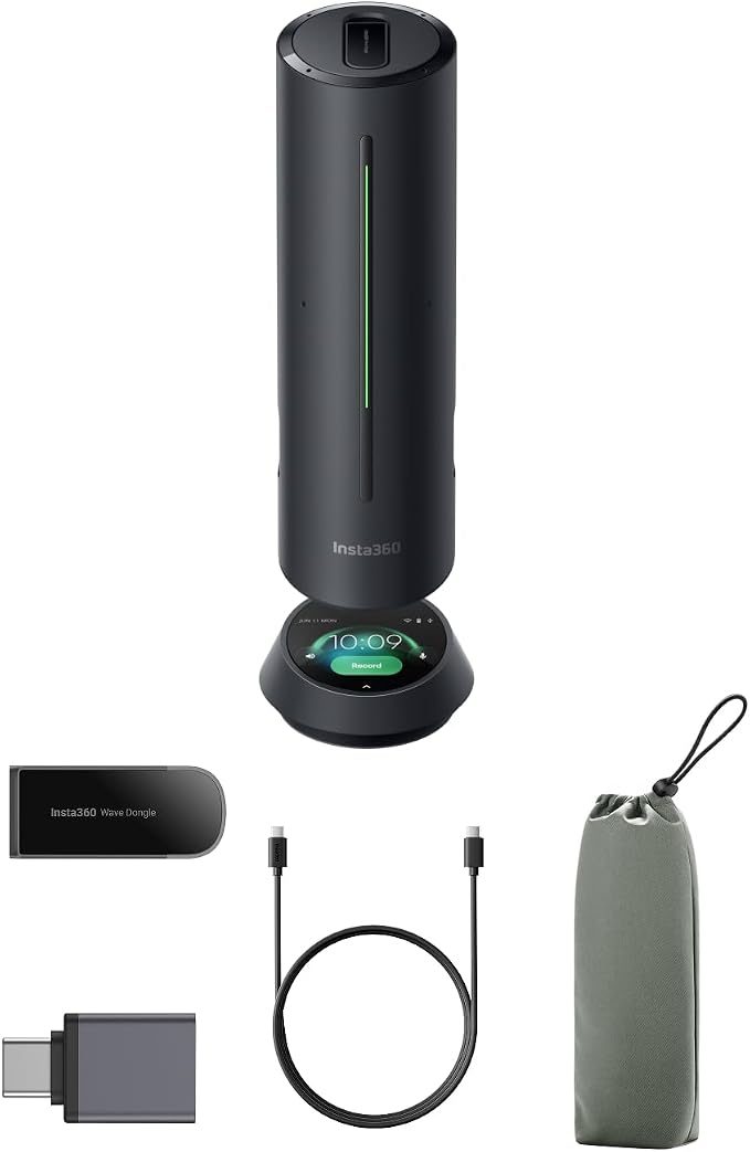 Insta360 Wave AI Conference Speakerphone with Bluetooth, Noise-Canceling Mics, Beamforming, Zoom Certified, AI Transcription & Summary, 32GB Storage for Meetings, Podcasts, Home office and Livestreams by Unknown