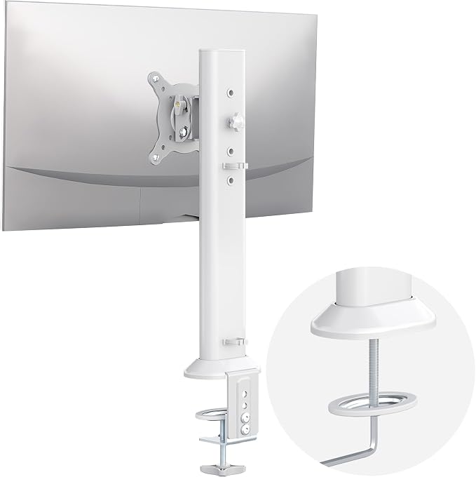Hemudu Single Desk Monitor Arm Mount Stand Fit for 13 inch to 32 inch Flat Curved Computer Screen with Swivel, Height Adjustable, Rotation,Holds up to 77lbs, White by HEMUDU