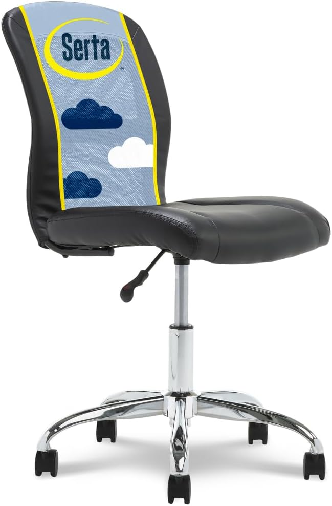 Serta Essential Armless Task Chair, Small Desk Chairs with Wheels, Breathable Mesh Back and Faux Leather, Quality Foam Cushion Seat for Comfort, Minimal Design for Vanity Table, Black by Serta