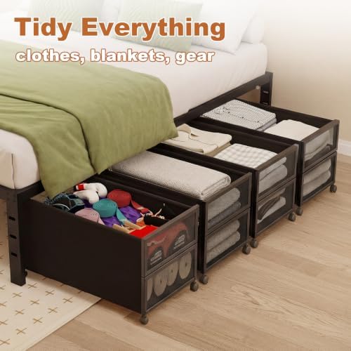 Fokyfok 2Pack Under Bed Storage Containers,16 inch Height,31 inch Long | Under Bed Shoe Storage,Underbed Storage with Wheels,Large Rolling under bed Clothes Storage Drawers,Lid,Dorm Tall,Black - Image 7