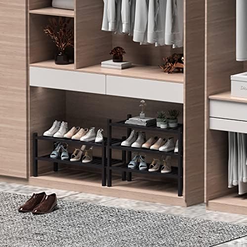 ROMGUAR CRAFT 2 Tier (Thick) Bamboo Shoe Rack for Closet Free Standing Wood Shoe Shelf for Entryway Small Space Stackable 27"x12"x14" (Black) - Image 4
