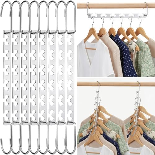 HOUSE DAY 10.5 Inch Closet Space Saving Wardrobe Clothing Magic Hangers Oragnizer Heavy Chrome Hangers, Updated Hook Design Pack of 8 | Heavy Duty Hanger Organizer 30 Lbs Capacity, Sturdy Multi Hangers, Closet Space Saver Closet Organizers and Storage ... by HOUSEDAY