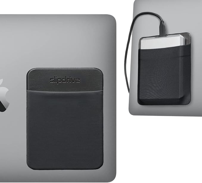 Slipdrive - Portable Hard Drive Sleeve for Laptop - HDD Hard Disk Drive - Reusable Adhesive - 5.5” x 4.5” Stick on External Hard Drive Carrying Case - Travel Pocket Pouch (Large, Black) by Slipdrive