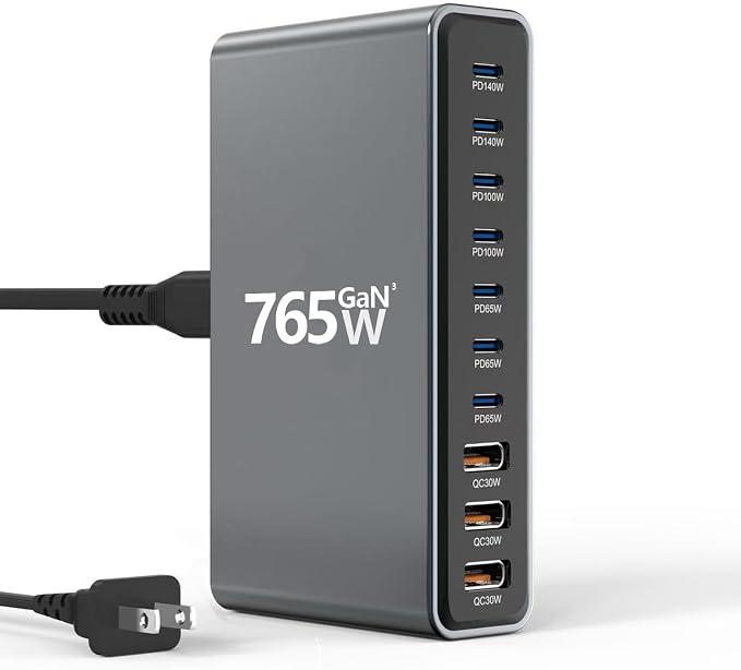 765W 10-Port GaN 3 Desktop Charging Station for Phones, Tablets, Laptops, Smartwatches & Earphones - Home, Office & Travel Compatible by Unknown