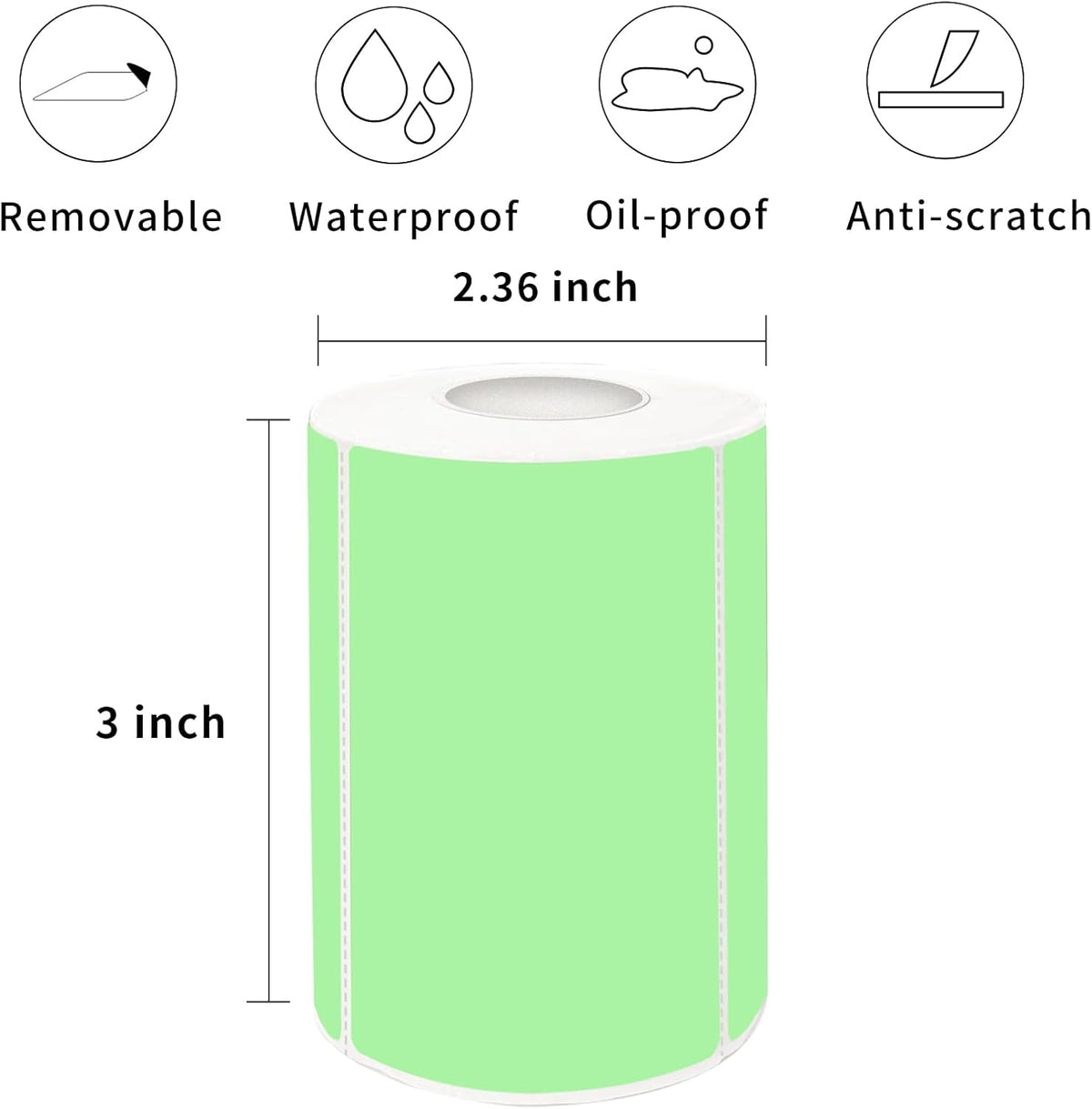 2×3 Inch Green Removable Thermal Labels,Self-Adhesive Square Direct Thermal Labels,300 Sheets per Roll with Perforated Lines - Image 2