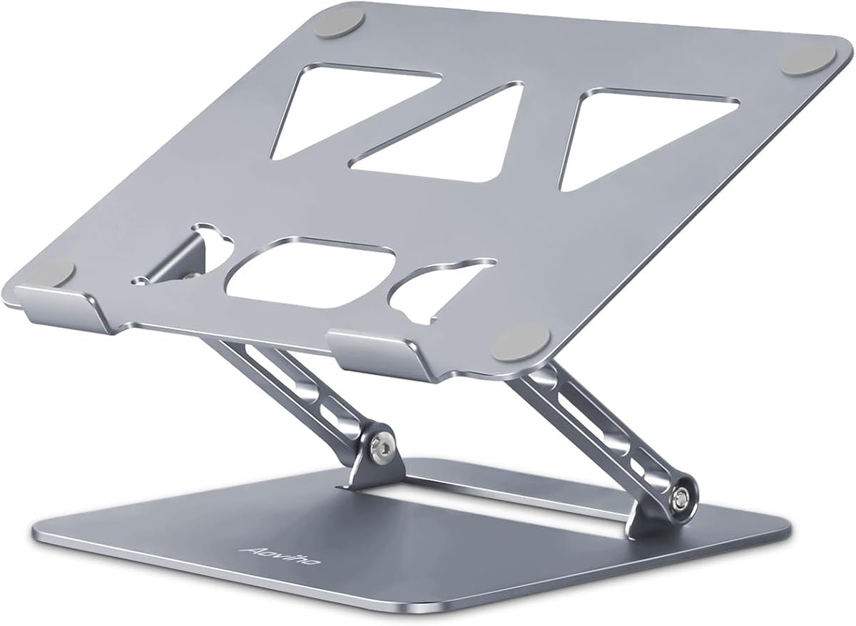 Aoviho Adjustable Laptop Stand for Desk,Portable Laptop Stand Holder and Riser,Foldable Aluminum Notebook Computer Stands for MacBook Air Pro HP Lenovo Dell Samsung Chromebook, 10-15.6 inch, Grey by Aoviho