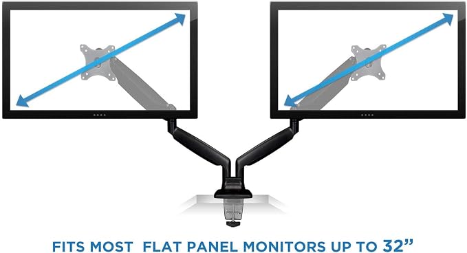 Mount-It! Dual Monitor Arm Mount | Desk Stand | Two Articulating Gas Spring Height Adjustable Arms | Fits 2 x 24 27 29 30 32 Inch VESA 75 100 Compatible Screens | C-Clamp and Grommet Bases (Black) - Image 8