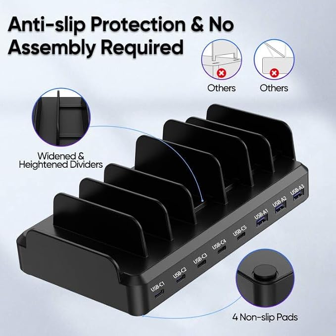 Lcssio 300W Charging Station for Multiple Devices, 8 Port Fast Charger | Fast Charging, Safety Certified, Compact Design, Organized Charging, Multiple Devices at Once, With 6 Cables - Image 4
