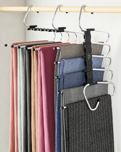 MORALVE Pants Hangers Space Saving - 2 Pack - Non-Slip Multi-Layer Space Saving Hangers - Multifunctional Clothing Rack for Closet Storage - Ideal for Jeans, Trousers, Skirts, Scarves & Slacks (Black) by MORALVE