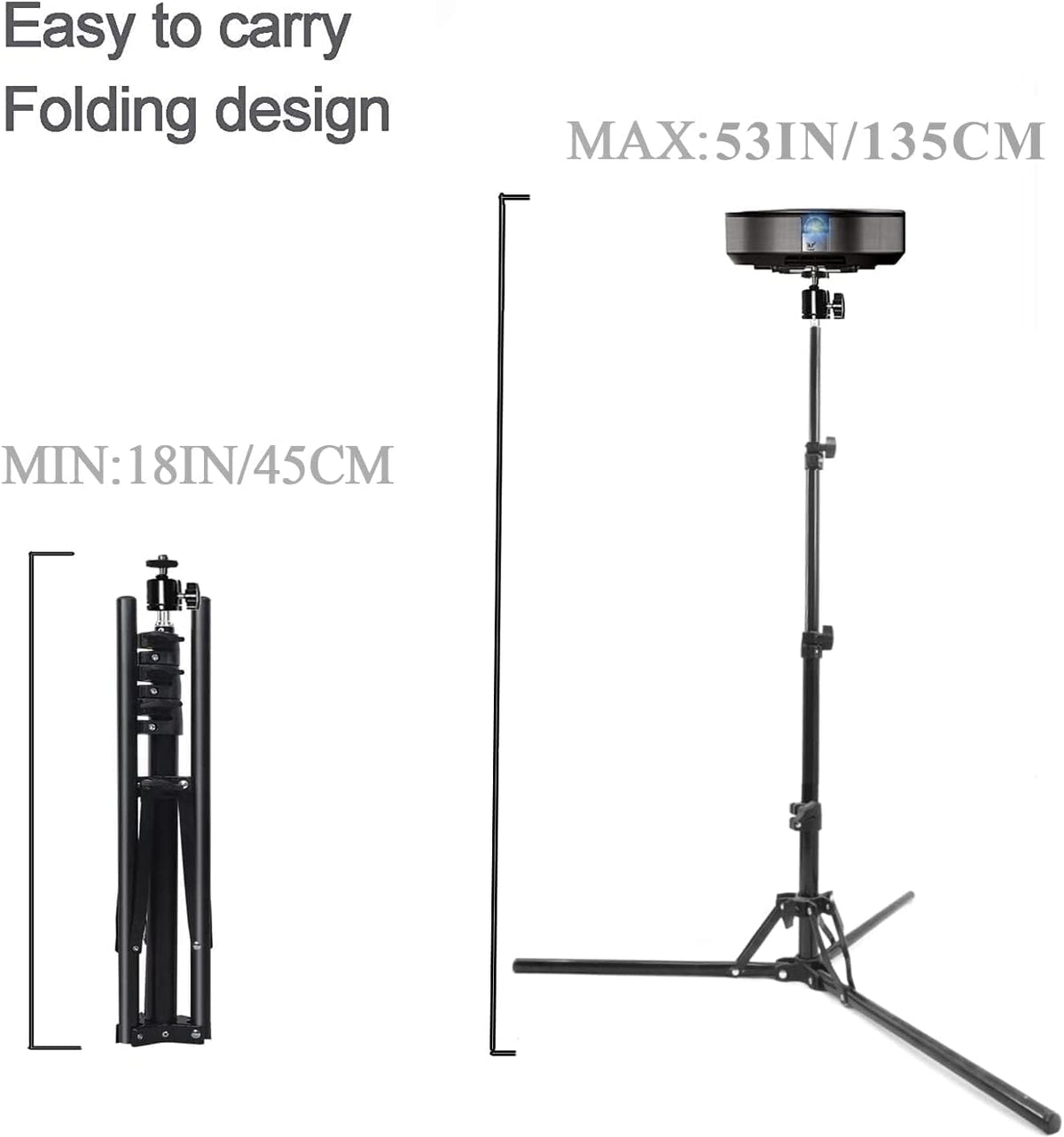 Coret Mini Projector Stand, Portable Camera Holder with 360 Rotatable Head, Adjustable Height 26-60in - Image 3