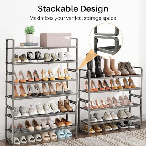 SNTD Expandable Metal Shoe Rack for Closet, Entryway & Garage, 4-Tier, Grey | Adjustable Height for Boots, Stackable Design, Dense Mesh Shelves for Heels, Fits Small Spaces, Apartments and Rentals - Image 6