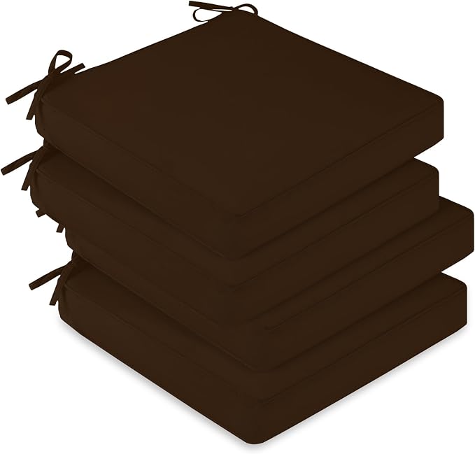 downluxe Waterproof Outdoor Chair Cushions Set of 4, 19" x 19" x 3" Patio Chair Cushion with Non-Slip Ties & Handle, Square Outdoor Cushion for Patio Furniture with Removable Cover, Brown by Downluxe