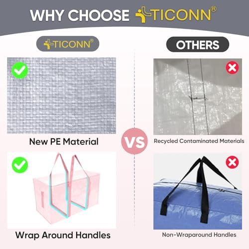 TICONN 6 Pack Extra Large Moving Bags Heavy Duty with Zippers & Carrying Handles, Durable Storage Bags Moving Boxes for Closet Organizers and Storage (6 Pack, Coral) - Image 4