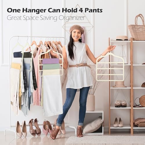 Velvet Pant Clothes Hanger Space Saving Non Slip Hanger Jean Slack Hangers | Multiple Velvet Hanger Closet Organizer Storage and Organization for Jeans,Scarf,Tie(5, Beige) - Image 4