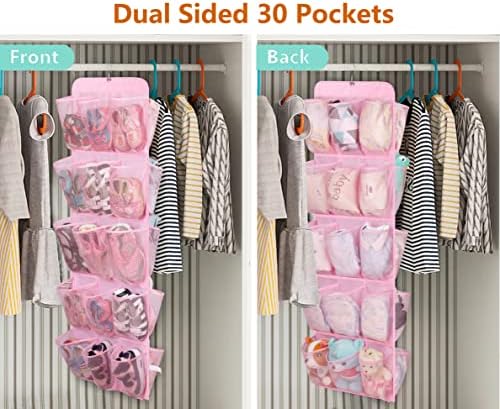 MISSLO 30 Large Pockets Dual Sided Hanging Shoe Organizer for Closet with Rotating Hanger Hanging Shoe Shelves, Pink - Image 2