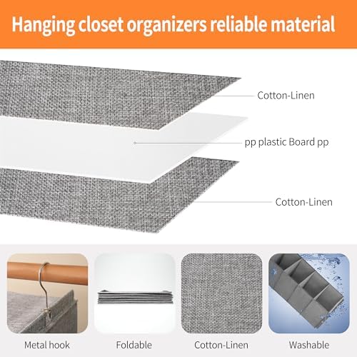 Large Hanging Sweater Organizer for Closet,Collapsible 6-Shelf Hanging Closet Shelves with Drawers, Washable (Grey-6 Shelf) - Image 4