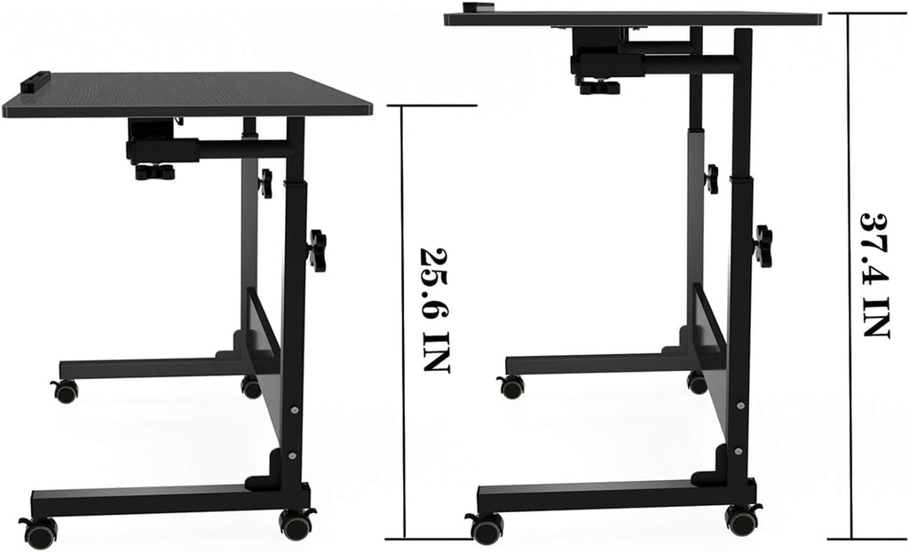 Mobile Overbed Table with Wheels – Adjustable Height Tiltable Desktop for Laptop, Eating & Writing (Black) - Image 2