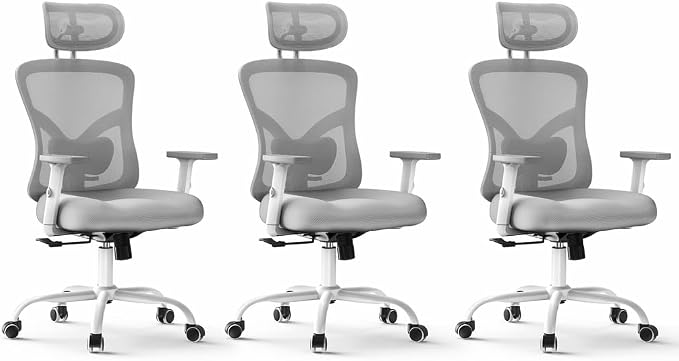 Marsail Ergonomic Office Chair Lumbar Support & Adjustable Armrests, Grey | 2D Headrest, Contoured Seat Cushion, Computer Desk Chair with Wheels for Home and Office by Marsail