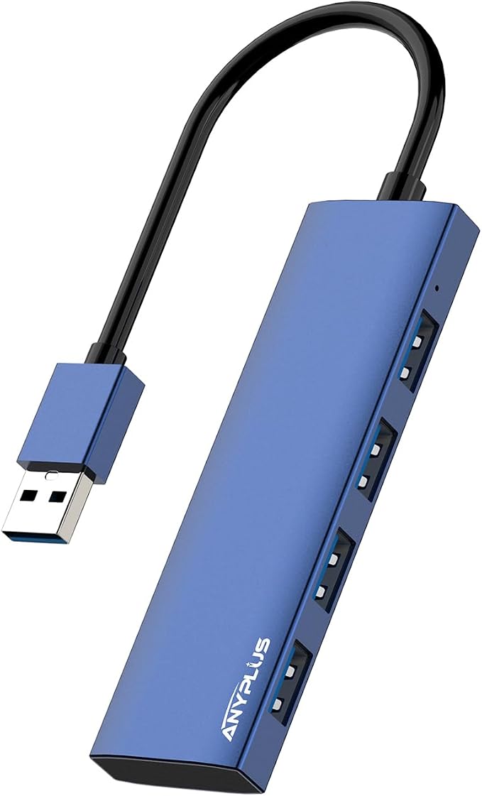 USB Hub, USB 3.0 Hub Aluminum Alloy Ultra Slim USB Splitter, Portable 4 Port USB Extender, USB Hub for Laptop, PC, MacBook, iMac, Surface Pro, Mac Pro, Flash Drive, XPS 【Blue】 by ANYPLUS