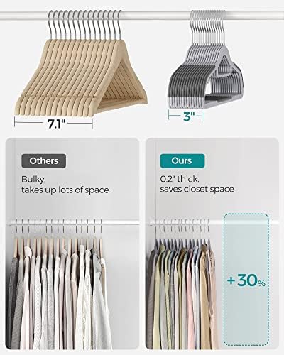SONGMICS Pack of 100 Coat Hangers, Space-Saving Plastic Clothes Hangers | Non-Slip, 0.2 Inches Slim, 16.5 Inches Wide, 360° Swivel Silver Hook, Light Gray and Dark Gray, UCRP020G010 - Image 5